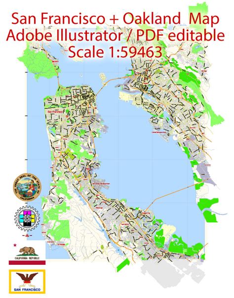 San Francisco: Free download vector map San Francisco, California, US, Adobe Illustrator
