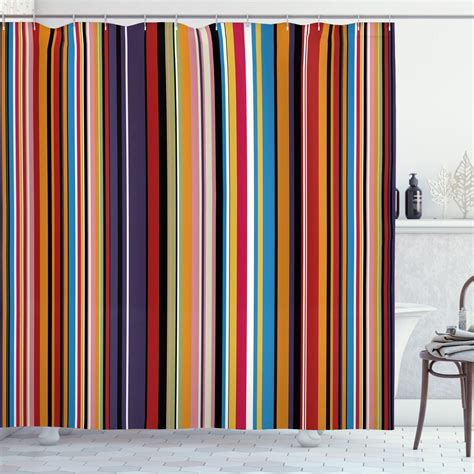 Abstract Shower Curtain, Vibrant Colored Stripes Vertical Pattern Funky Modern Artistic Tile ...