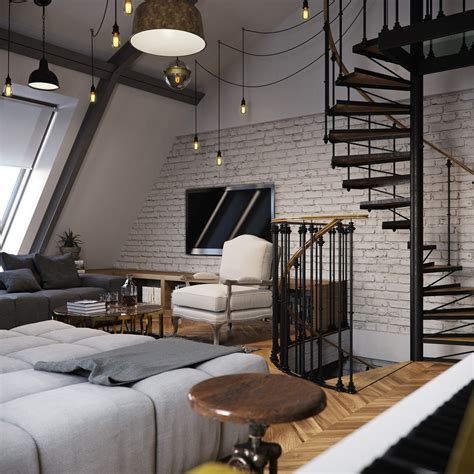 Three Dark Colored Loft Apartments With Exposed Brick Walls