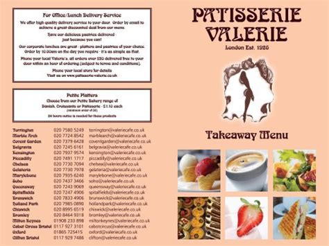 Takeaway Menu - Patisserie Valerie