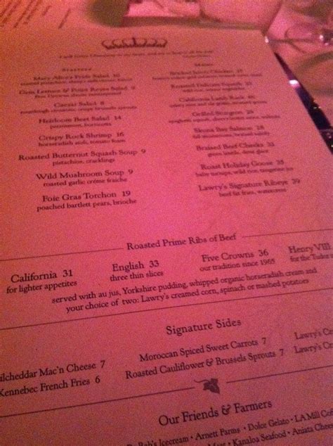 Menu at Five Crowns steakhouse, Newport Beach