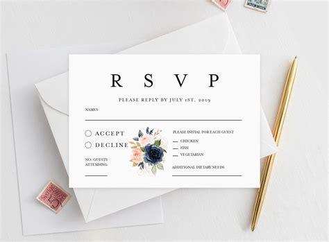 Rsvp Card Printable INSTANT DOWNLOAD Wedding Rsvp Card DIY | Etsy