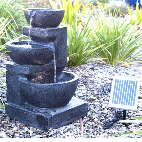 Solar Panel Powered 3 Tiers Water Feature Fountain LED Light Garden ...