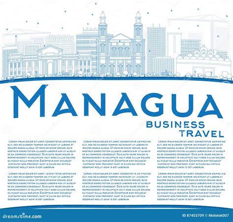 Outline Managua Skyline with Blue Buildings and Copy Space. Stock ...