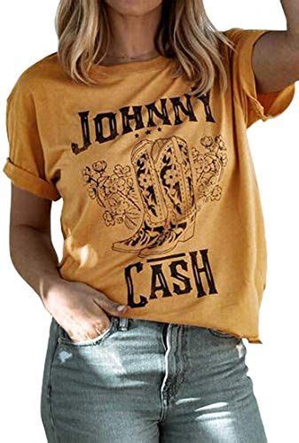 New Johnny Cash T-Shirt Women Long Boots Graphic Short Sleeve Tees ...