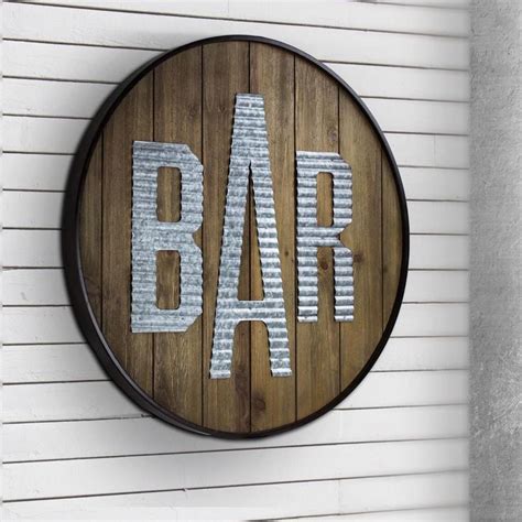 Crystal Art Gallery Round Rustic Wood Galvanized Metal Bar Sign 151314WEB - The Home Depot ...