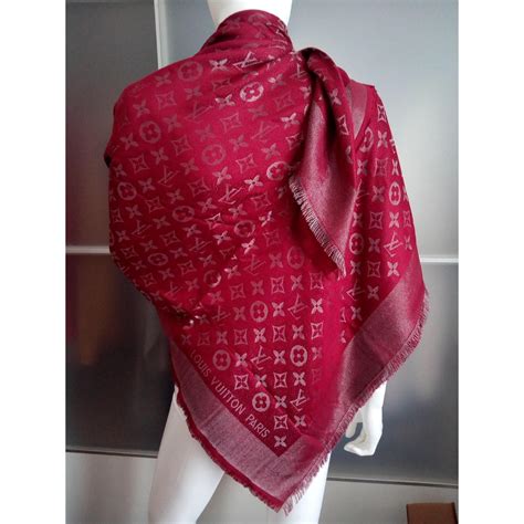 Louis Vuitton Monogram Shine Shawl Silk scarves Silk Red ref.25435 ...