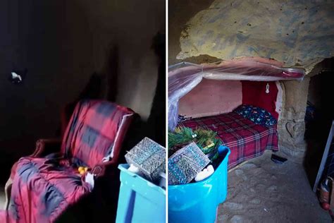 Furnished caves for the homeless discovered 20 feet below the streets of Modesto, California ...