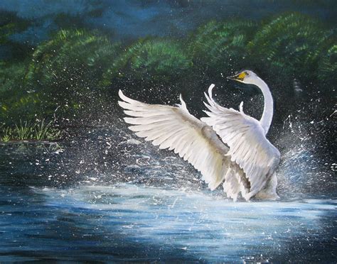 Swan Painting Bird Original Art White Swan Artwork Lake Wall | Etsy