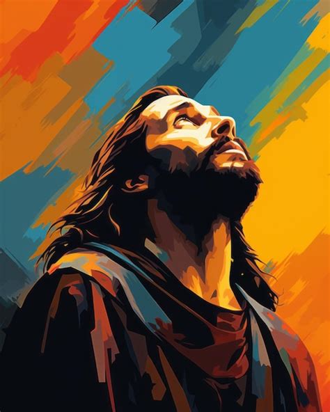 Premium AI Image | a painting of jesus looking up to the sky