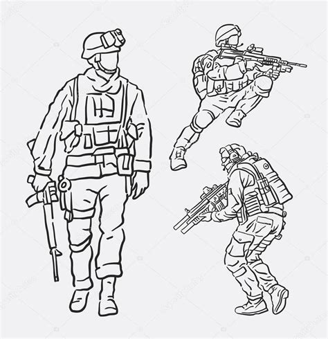 Soldier army action hand drawing — Stock Vector © Cundrawan703 #129517706