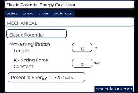 Elastic Potential Energy Calculator