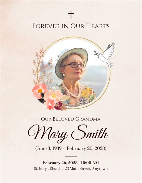 Peach Watercolor Grandma Funeral Poster - Venngage