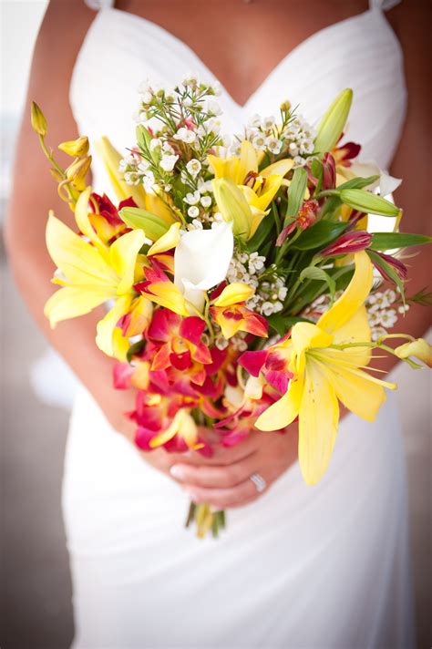 Yellow and Red Stargazer Lily Bridal Bouquet