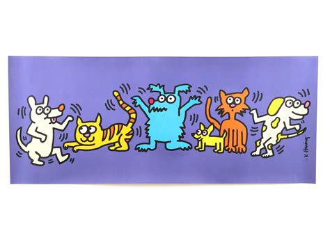 Lot - Keith Haring Dancing Dogs Cats Lithograph