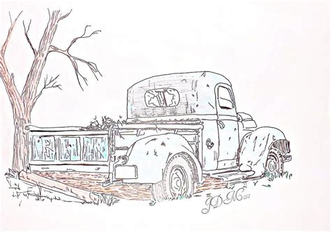 Rusty Old Truck Drawing by Janet Moss