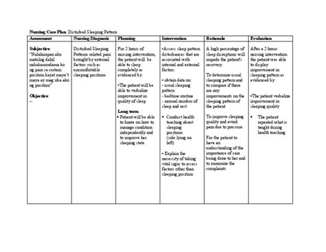 Nursing Care Plan: Disturbed Sleeping Pattern Assessment Nursing ...