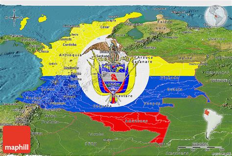 Flag Panoramic Map of Colombia, satellite outside