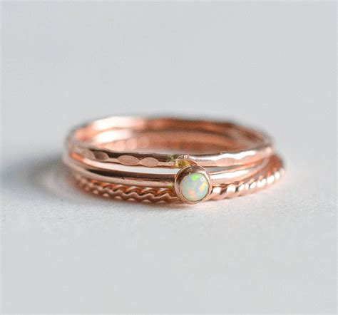 Rose Gold Opal Ring Set // 14K Rose Gold Filled White Opal - Etsy