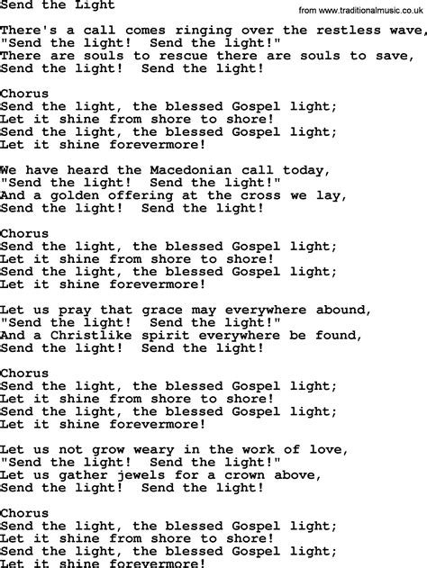 Baptist Hymnal, Christian Song: Send The Light- lyrics with PDF for ...