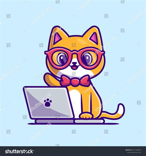 Cute Cat Working On Laptop Cartoon Stock Vector (Royalty Free ...