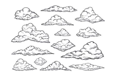 Sketch clouds. Hand drawn sky cloudscape. Outline sketching (1027557 ...