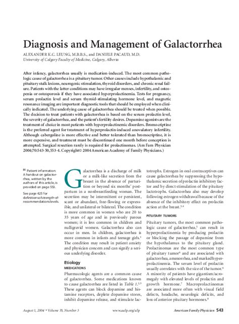 (PDF) Diagnosis and management of galactorrhea | Alexander Leung ...