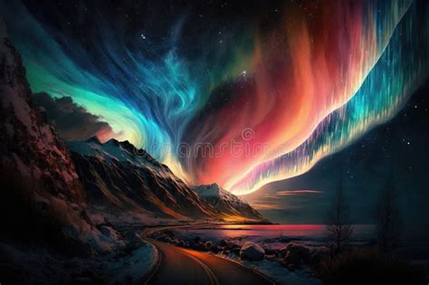 Aurora Colorful Northern Lights Illustration Generative Ai Stock Illustration - Illustration of ...