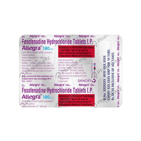 Allegra 180mg Tab - Uses, Side Effects, Dosage, Composition & Price | PharmEasy