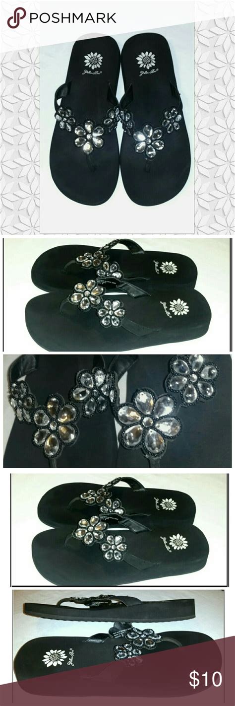 Yellow Box ♡Rhinestone Flowers♡ Shiny Flip-Flops YELLOW BOX "Augusta ...