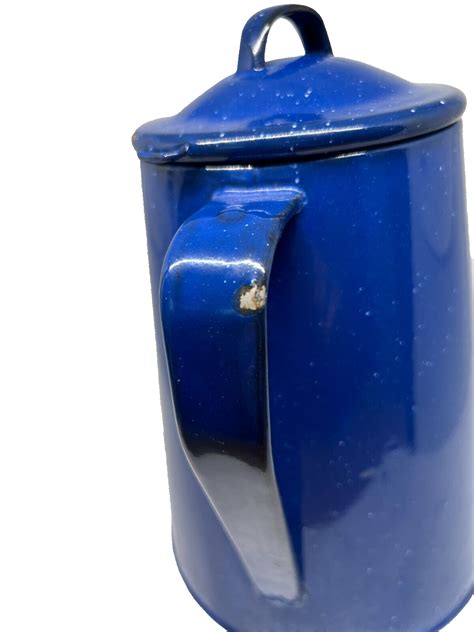 Vintage Blue Enamelware Graniteware Metal Coffee Pot Lid Metal Insides Camping | eBay