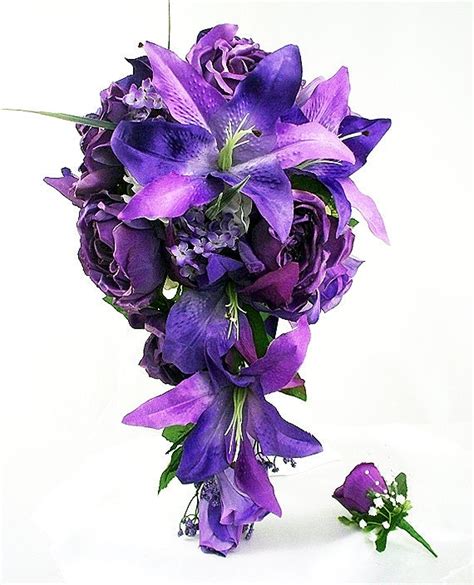 Purple roses lily bouquet Stargazer lily flowers wedding