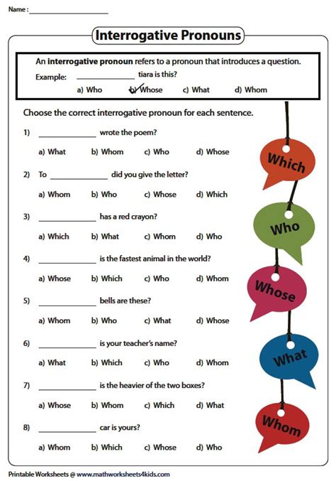 Interrogative Pronouns Worksheet - Printable Word Searches