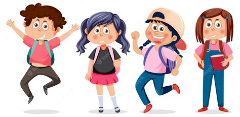 Premium Vector | School kids cartoon characters set