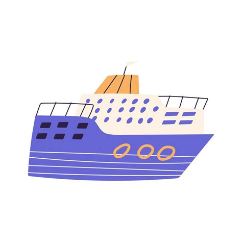 Big cruise ship in hand drawn childish style, cartoon flat vector ...