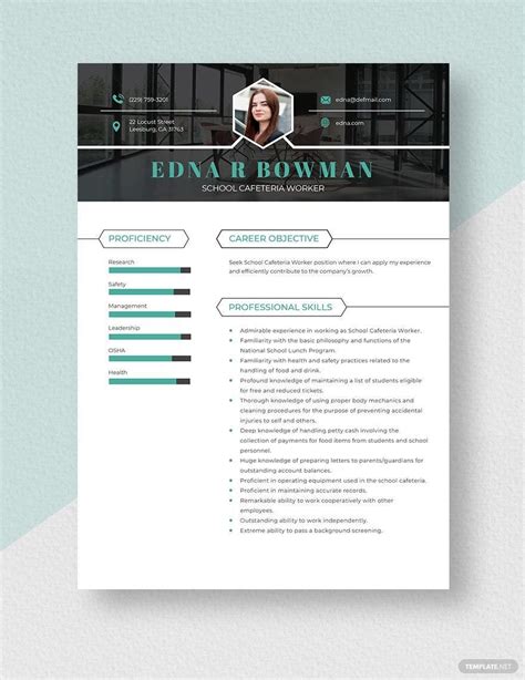 School Cafeteria Worker Resume in Pages, Word - Download | Template.net