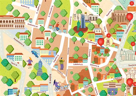 Illustrated map of Vilnius old town on Behance