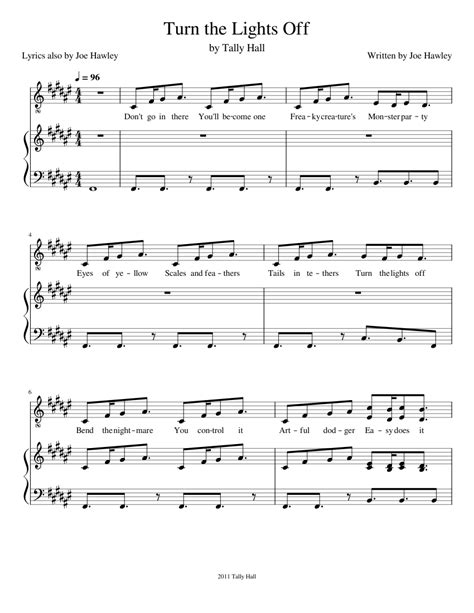 Turn the lights off – Tally Hall Sheet music for Piano, Vocals (Piano-Voice) | Musescore.com