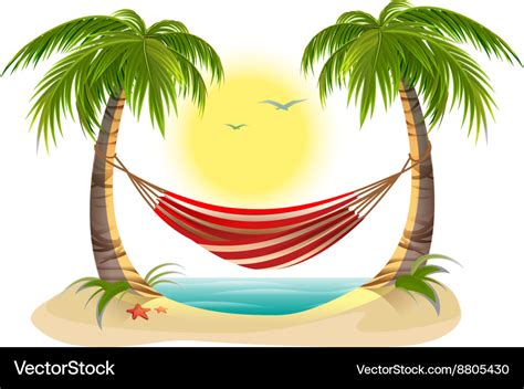 Beach vacation hammock between palm trees Vector Image