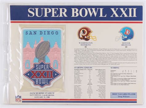 Commemorative Super Bowl XXII Score Card With Patch: Redskins vs Broncos | Pristine Auction