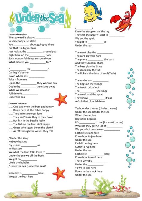 Under the Sea- Song worksheet: English ESL worksheets pdf & doc