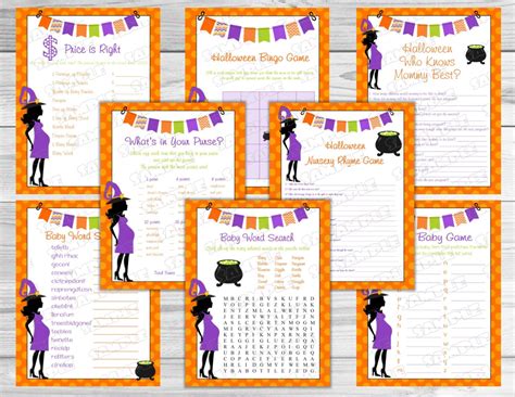 Halloween Baby shower games set of 8 games bundle Printable