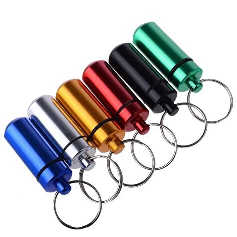 5Pcs/set Waterproof Pill Box Key Chain Aluminum Pill Box Case Bottle Drug Holder Keychain Key ...