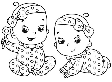 Desenhos de Bebês Gêmeos para Colorir e Imprimir - ColorirOnline.Com