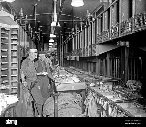 Railway mail service workers (railroad car interior) ca. 1924 Stock ...