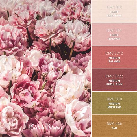 Pink Peony - Embroidery Color Palette (With Thread Codes)