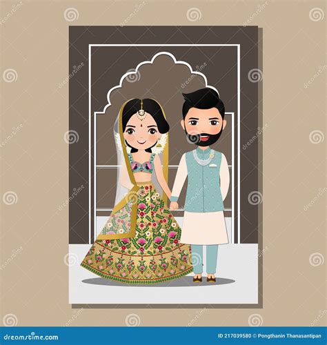 Wedding Invitation Card the Bride and Groom Cute Couple in Traditional ...