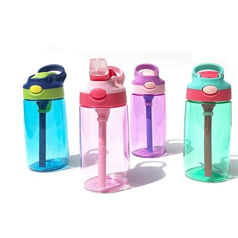 480ml Portable Children Kids Plastic BPA Free Water Bottle With Straw Drinking Cup Sports ...