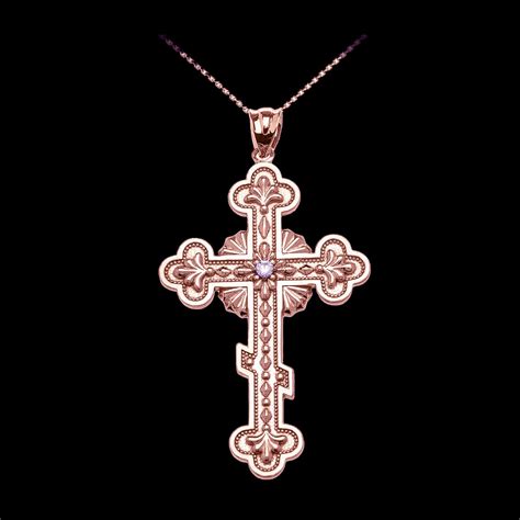 Russian Orthodox Cross Rose Gold Pendant Necklace Russian