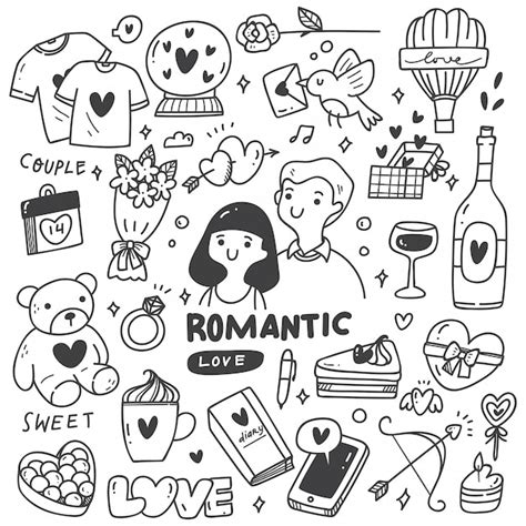 Premium Vector | Romantic couple with cute doodles